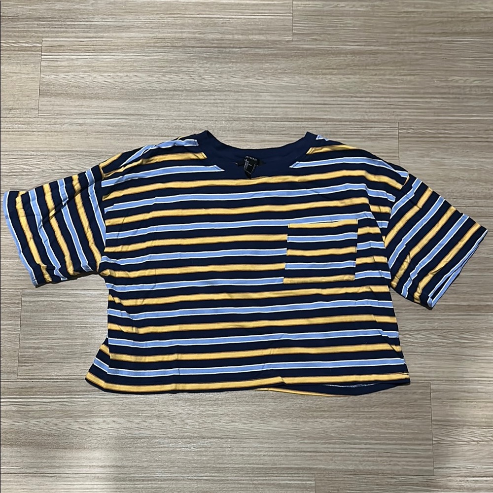 Striped woman’s crop shirt - Navy, Yellow, White
